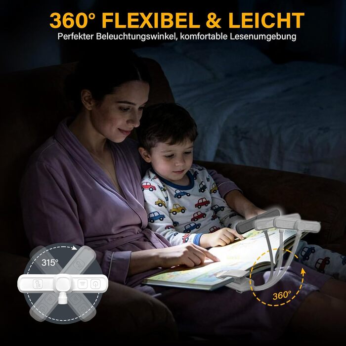 Лампа для читання LED USB акумуляторна з димером, 3 режими, біла, з кліпсою, 1000mAh - для рукоділля, ремонту, риболовлі