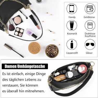 Жіноча сумка Kleine Handtasche: чорна сумка через плече з PU-шкіри, знімний ланцюжок, 26x7x15 см