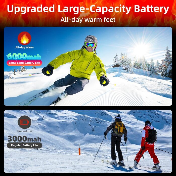 Електричні гріючі шкарпетки з акумулятором 6000mAh та керуванням через додаток, 4 режими нагріву, для чоловіків та жінок, для активного відпочинку: катання на лижах, кемпінг, піші прогулянки, м'які та зручні