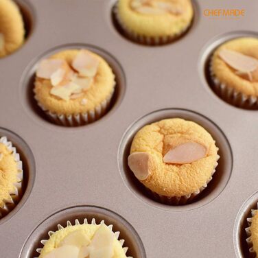 CHEFMADE Mini Muffin Pan, 20-Cavity Non-Stick Tiny Cupcake Pan Baking Pans for Oven Baking (Champagne Gold)