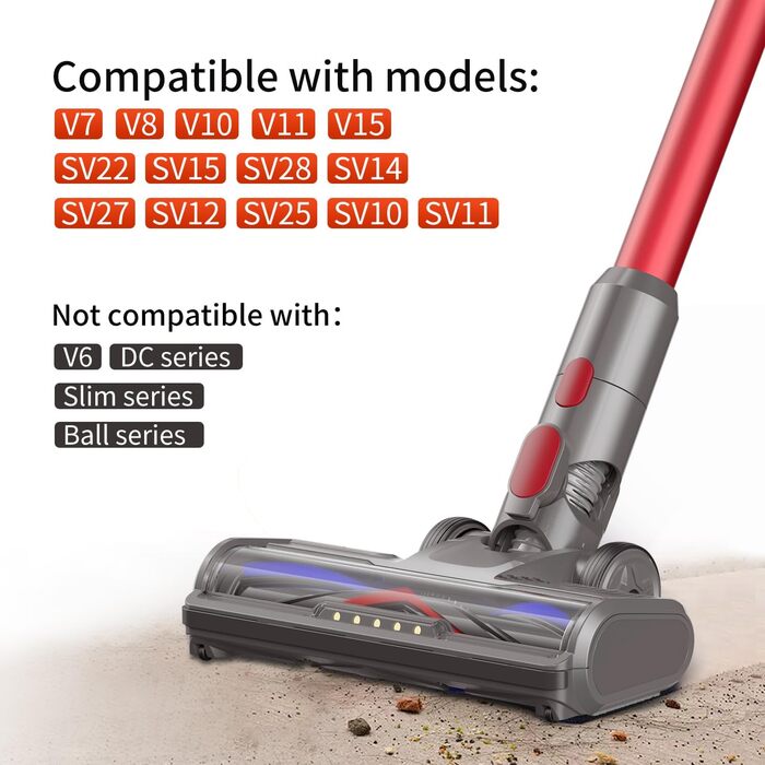 Насадка для пилососів Dyson V7 V8 V10 V11 V15: підлогова щітка з підсвіткою для короткого ворсу та твердих поверхонь