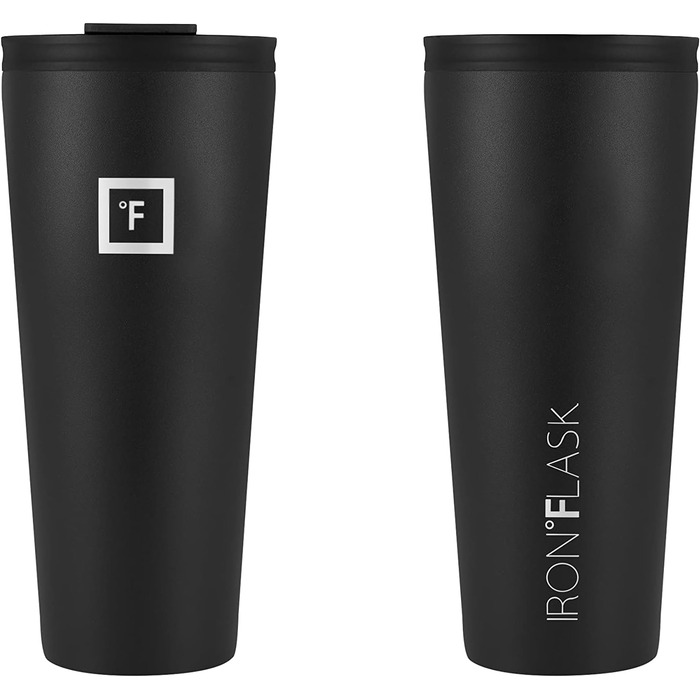 IRON °FLASK Classic Tumbler 2.0 - 2 Lids (Straw Flip), Vacuum Insulated Stainless Steel Water Bottle, Double-Walled Travel Mug - Midnight Black, 32 oz