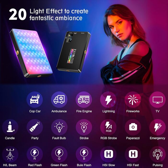 LED світло для селфі на телефон ST-120RGB-CT: 120 світлодіодів, 2500-9000K, регулювання яскравості, 3000mAh, CRI 95+, з тримачем та штативом для фото/відео