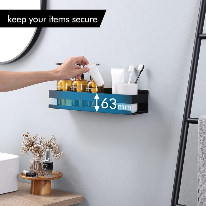 KES Shower Shelf Black Shower Rack Shower Basket Shelf Bathroom Shower Storage Wall Shelf Bathroom Shelf Shower Shelf 40CM Stainless Steel Wall Mount, BSC205S40B-BK