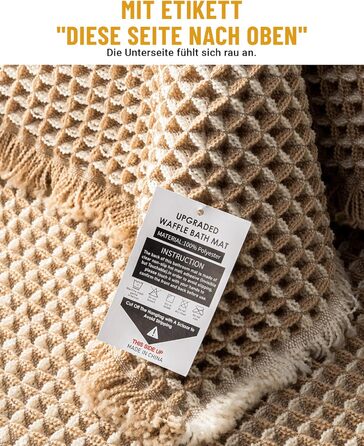 Boho Bathroom Rug Set - Non-Slip Bath Mats (2-Piece) - Washable Shower Rugs for Bathroom, Bedroom, Living Room - 51x120cm + 41x61cm (Brown & White)