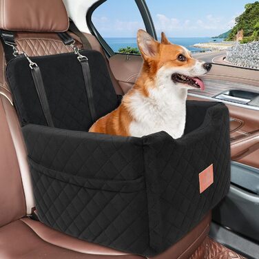 Автокрісло для собак, чорне, до 15 кг, з двома ременями безпеки, знімний та миючий чохол