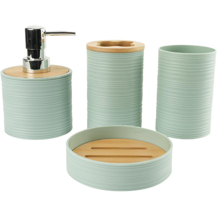 Набір аксесуарів для ванної кімнати (4 шт): мильниця, тримач для зубних щіток, зелений комплект