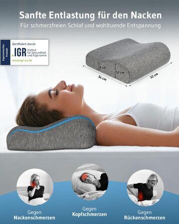 Ортопедична подушка для шиї ONDA, м'яка подорожня подушка з memory foam для літака, авто, дітей і дорослих, проти болю в шиї, гіпоалергенна