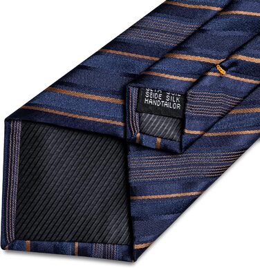 Набір краваток чоловічий DiBanGu з шовковим смугастим та клітинчастим візерунком, з кишеньковим хустинкою, краватковою застібкою та манжетонами (синій та золотий)