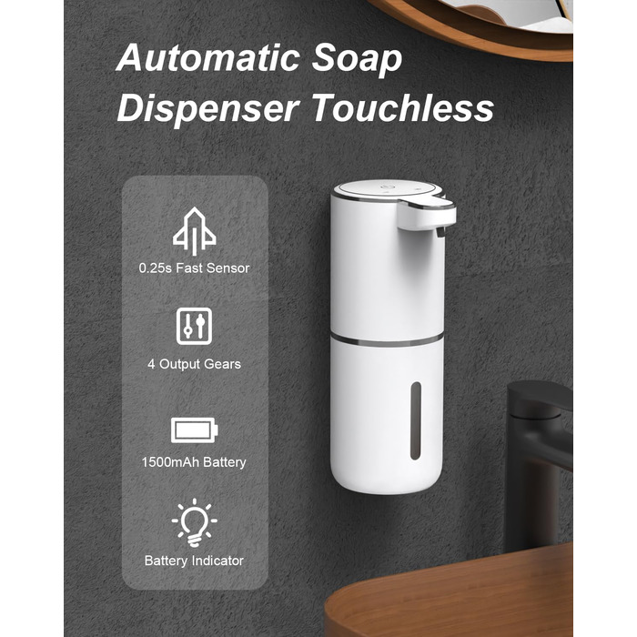 Автоматичний диспенсер для мила Dalugo USB-C, електричний сенсорний дозатор мила, 4 рівні, для кухні та ванної кімнати, білий