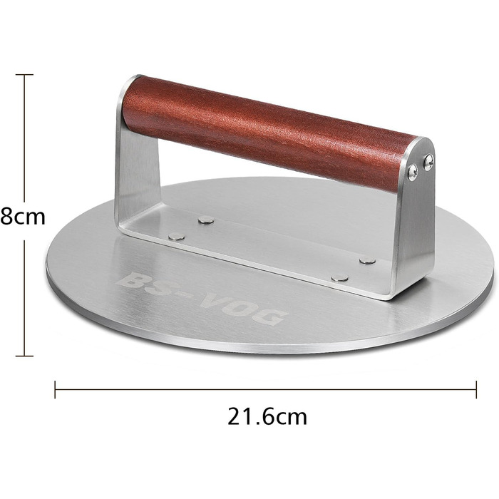 Пресс для бургера з нержавіючої сталі з дерев'яною ручкою, 15.24 см - Burger Smasher для м'яса, котлет, стейка, бекону, подарунковий набір