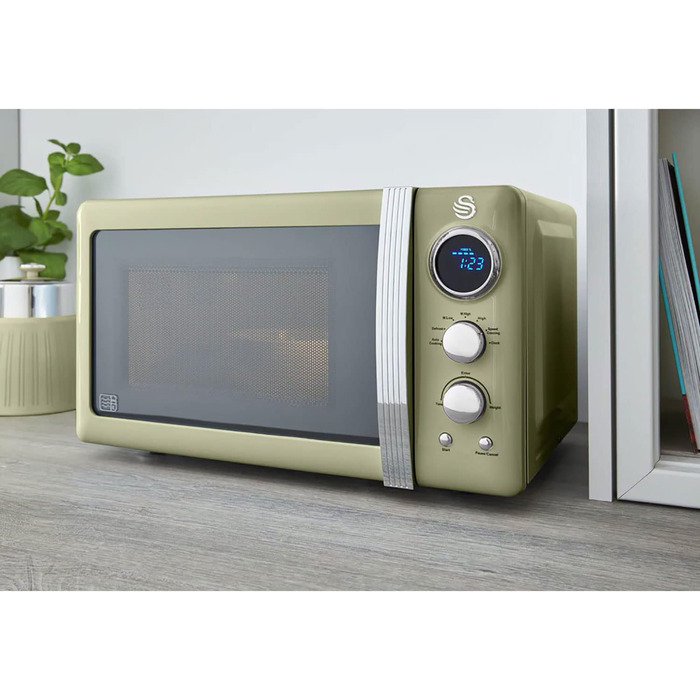 Мікрохвильова піч Swan Retro SM22030GNEU 20L, зелена, 800W, вінтажний дизайн