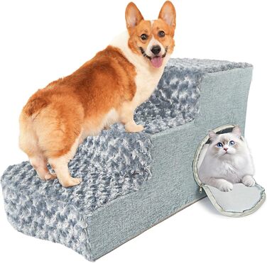 Сходинки для собак 3-ступеневі з будиночком для котів та пандусом для собак. Неслизькі сходи з високощільну піну для маленьких/середніх собак, легко чистяться