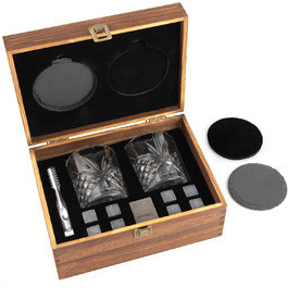 Набір склянок для віскі з аксесуарами: 2 кришталеві склянки, 8 охолоджувальних каменів, пінцет з нержавіючої сталі. Ідеальний подарунок для чоловіків