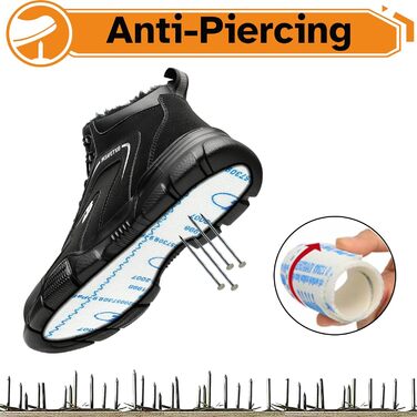 Черевики безпеки для чоловіків та жінок, водонепроникні зимові утеплені черевики з металевим носком, чорні, розмір 43 EU