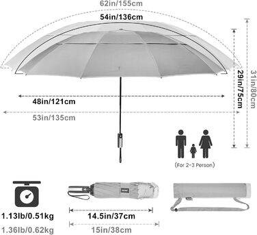 G4Free Гольф-парасолька велика, 10 ребер, автоматична, стійка до вітру, сіра (54 дюйми)
