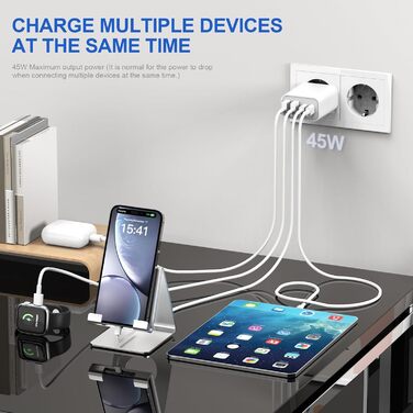 Блок зарядки Romalux 2A2C з 4 портами USB-C та USB-A, 45W, для iPhone, Samsung та інших пристроїв