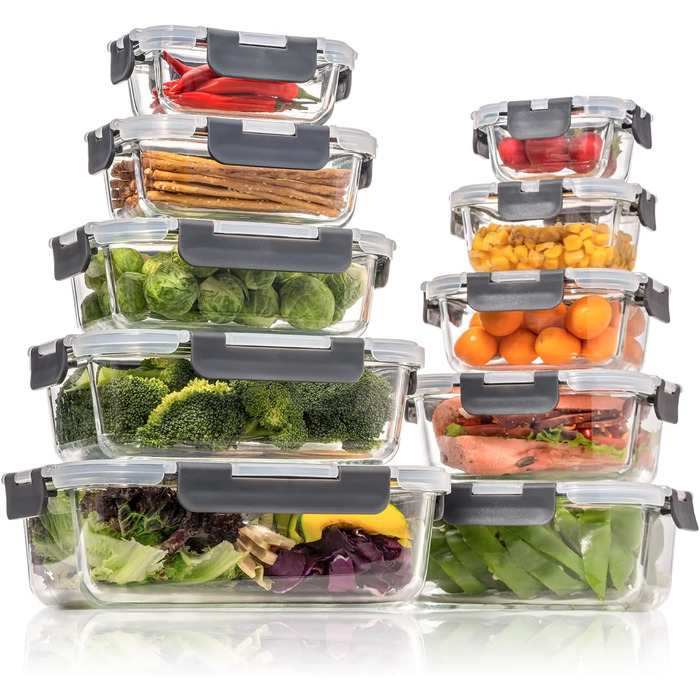 Набір контейнерів для зберігання їжі з боросилікатного скла з кришкою, BPA-free, герметичні, для мікрохвильової печі, духовка, посудомийна машина – контейнери для Meal Prep для кухні, офісу (SA101)