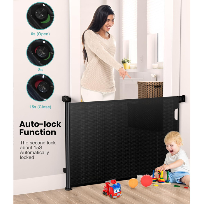 Захист від падіння для дітей Nalezuns: висувний захист для сходів, 0-180 см, сірий/чорний