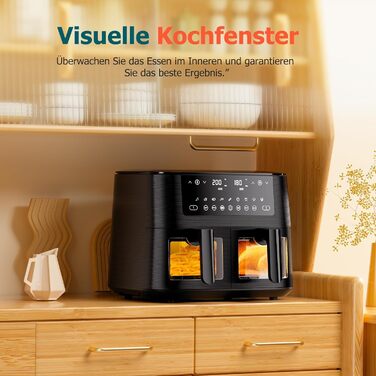 Фритюрниця повітряна подвійна з вікном, 9л, XL, 9-в-1, сенсорний дисплей, таймер, без олії, для здорового харчування