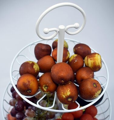 Металевий кошик для фруктів та овочів з ручкою - 3 яруси, великий, з нержавіючої сталі, з циркуляцією повітря (45см, Ø30-24-16.5см), білий