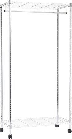 Amazon Basics Clothes Rack with Upper and Lower Shelves, 91 x 45.6 x 180.2 cm (Chrome, Single)