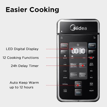 Мультиварка Midea 9-в-1: 12 функцій приготування, швидка та зручна (7.6 л, чорний)