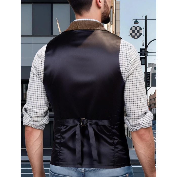 Чоловічий жилет в стилі ретро твід для костюма Slim Fit коричневий AIEEOE XL