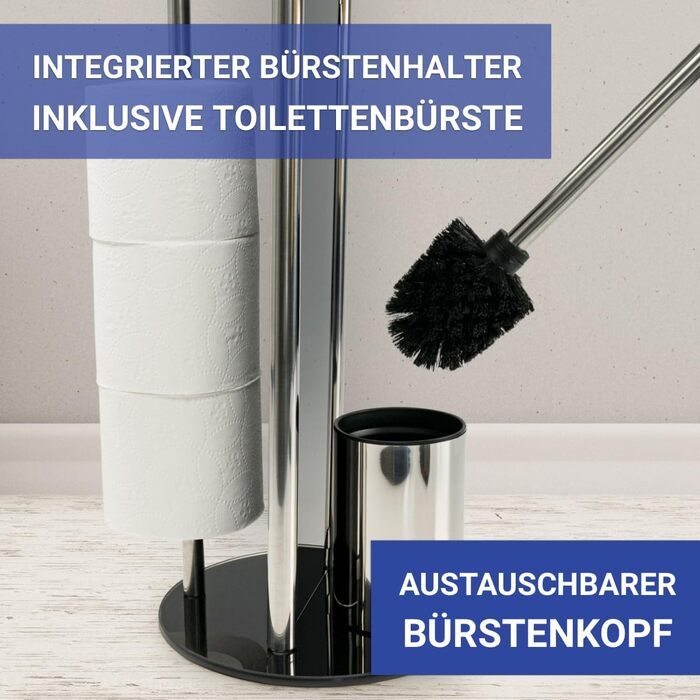 Набір для туалету WENKO Ravina 3в1 з нержавіючої сталі (тримач туалетного паперу, щітка, тримач щітки), 20 x 70 см, сріблястий/чорний