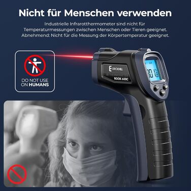 Інфрачервоний термометр ERICKHILL -50℃~600℃ безконтактний лазерний пістолет для вимірювання температури з LCD-дисплеєм, регульованою емісією - для приготування їжі/барбекю/морозильної камери/промисловості, чорний/синій, 600℃, базова версія