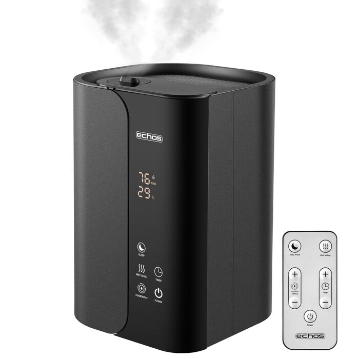 Зволожувач повітря Steinborg® 5 літрів, ультразвуковий, з пульт дистанційного керування, очищувач повітря, гігрометр, LED-дисплей, тихий, потужний, 350 мл/год, відсік для арома-масел, таймер, автовимкнення