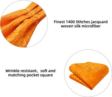 HISDERN Шовковий краватко-шарф чоловічий Paisley, краватка-аскот, нагрудна хустка та кишеньковий хустинка, набір для весілля/бізнесу (Помаранчевий)