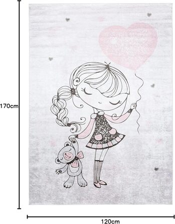 Дитячий килим TAPISO Emma, 120x170 см, рожевий, з антиковзким покриттям, принт, машинне прання 30°C, ÖKO-TEX