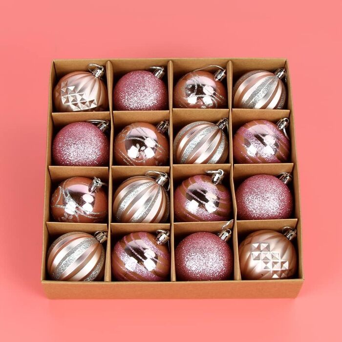 Набір новорічних кулічок Bluelves, 16 шт., рожеві, 6 см, пластик. Декор ялинки, прикраси для ялинки