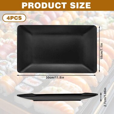 Teller Rechteckig: Сервірна тарілка прямокутна, чорна, для закусок, десертів, суші, салатів, фруктів, антипасті (9615-4)