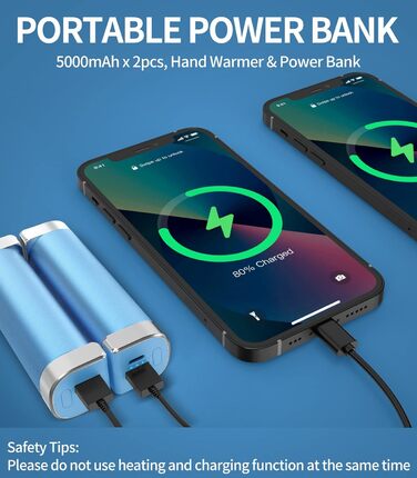 Електричні грілки для рук 5000mAh (2 шт.) - багаторазові, для активного відпочинку, дитячі, зимовий подарунок для жінок, чоловіків та дітей (блакитні)