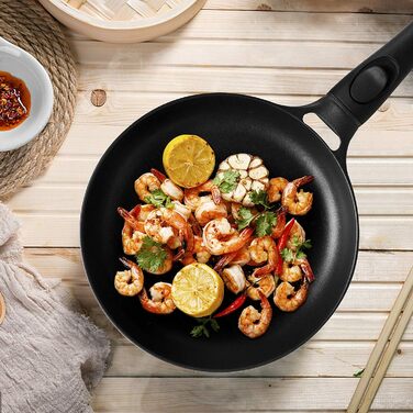 Сковорода 28 см з індукційним покриттям, знімний ручка, універсальна сковорода без BPA, алюмінієвий лиття, чорна (діаметр 24 см)