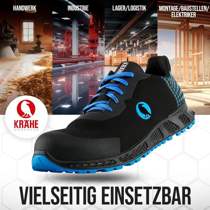 Черевики робочі KRÄHE Black Crow S3 ESD SRC для чоловіків, 44 EU, блакитні