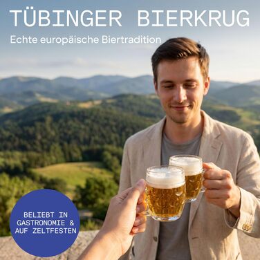 Набір пивних кухолів Oberglas Tübinger 6 шт по 400 мл з міткою наливу / Пивні сейдели з міцного скла для пива / Підходять для мийки в посудомийній машині