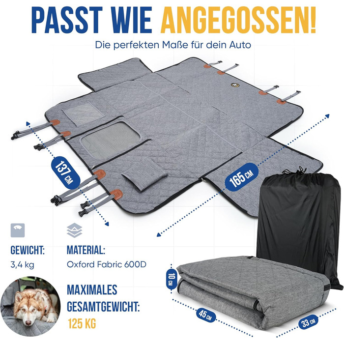 Захист для автокрісла собаки ZooNice: водовідштовхуючий, стійкий до подряпин з боковим захистом | Premium захист сидіння авто для собак | Універсальний чохол на сидіння для собак в авто та SUV