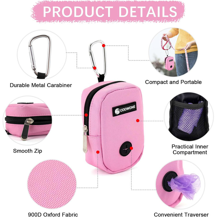 Сумка для ласощів та пакетиків для вигулу собак COOWONE, рожевий колір