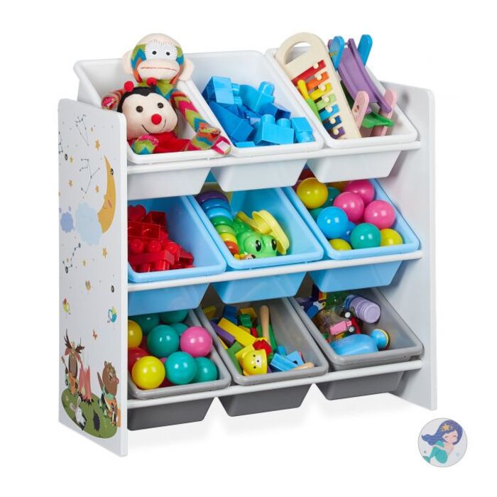 Relaxdays Children's Shelving Unit with 9 Boxes and Motif