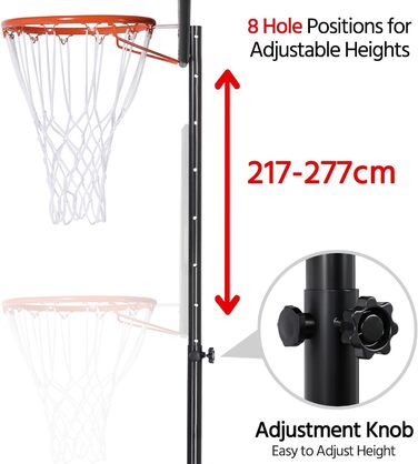 Yaheetech Portable Outdoor Basketball Hoop Stand with Wheels - Adjustable Height 217-277cm Black