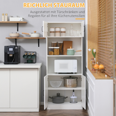 HOMCOM Kitchen Cabinet Kitchen Buffet Tall Cabinet with 2 Shelves and 2 Cabinets with Adjustable Shelves Microwave Shelf Anti-Tip Strap | Aosom