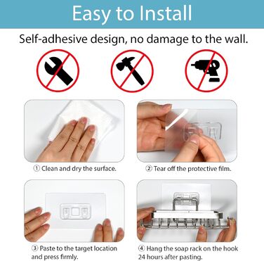 Набір з 2 шт. тримач для мила з нержавіючої сталі 304, для душу та ванної кімнати, кріплення без свердління, з гачком та підставкою для мила, срібний колір