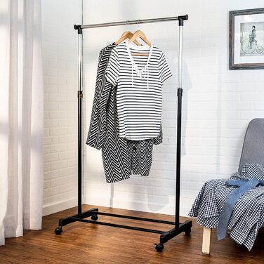 Honey-Can-Do GAR-01122 Clothes Rack, Adjustable Height, Chrome/Black, Metal, Black, 5.7149 x 15.24 x 86.36 cm