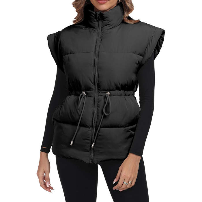 Жіночий великий пуховик ELLEVEN з коміром-стійкою, стьобаний, на блискавці, з кишенями (L, Чорний)