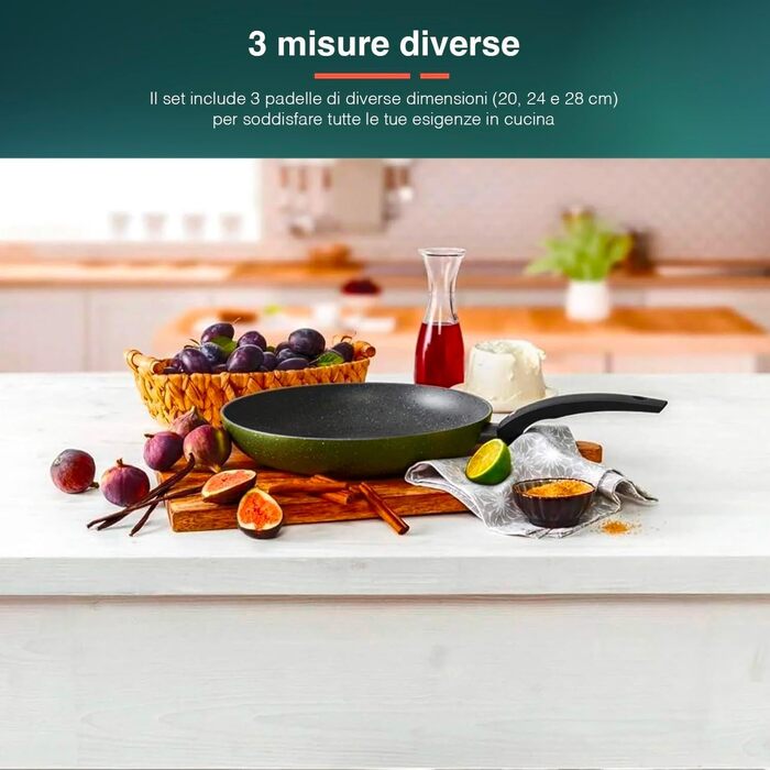 Набір антипригарних сковорідок Avilia (4 шт., 16-28 см) з покриттям AM Salus Hard System, ізольовані ручки, Made in Italy
