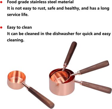 Measuring Spoon Set, 4 Measuring Cups in Rose Gold with Scale, Stainless Steel Measuring Spoons for Kitchen Utensils (Size: L)