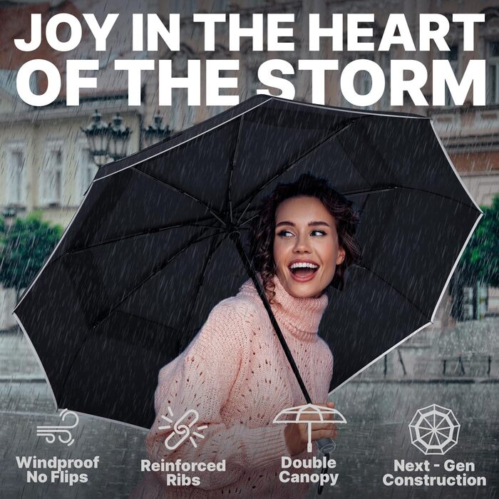 Чорний парасолька-тростина Royal Walk: штормовий, автоматичний, з дерев'яною ручкою для жінок та чоловіків
